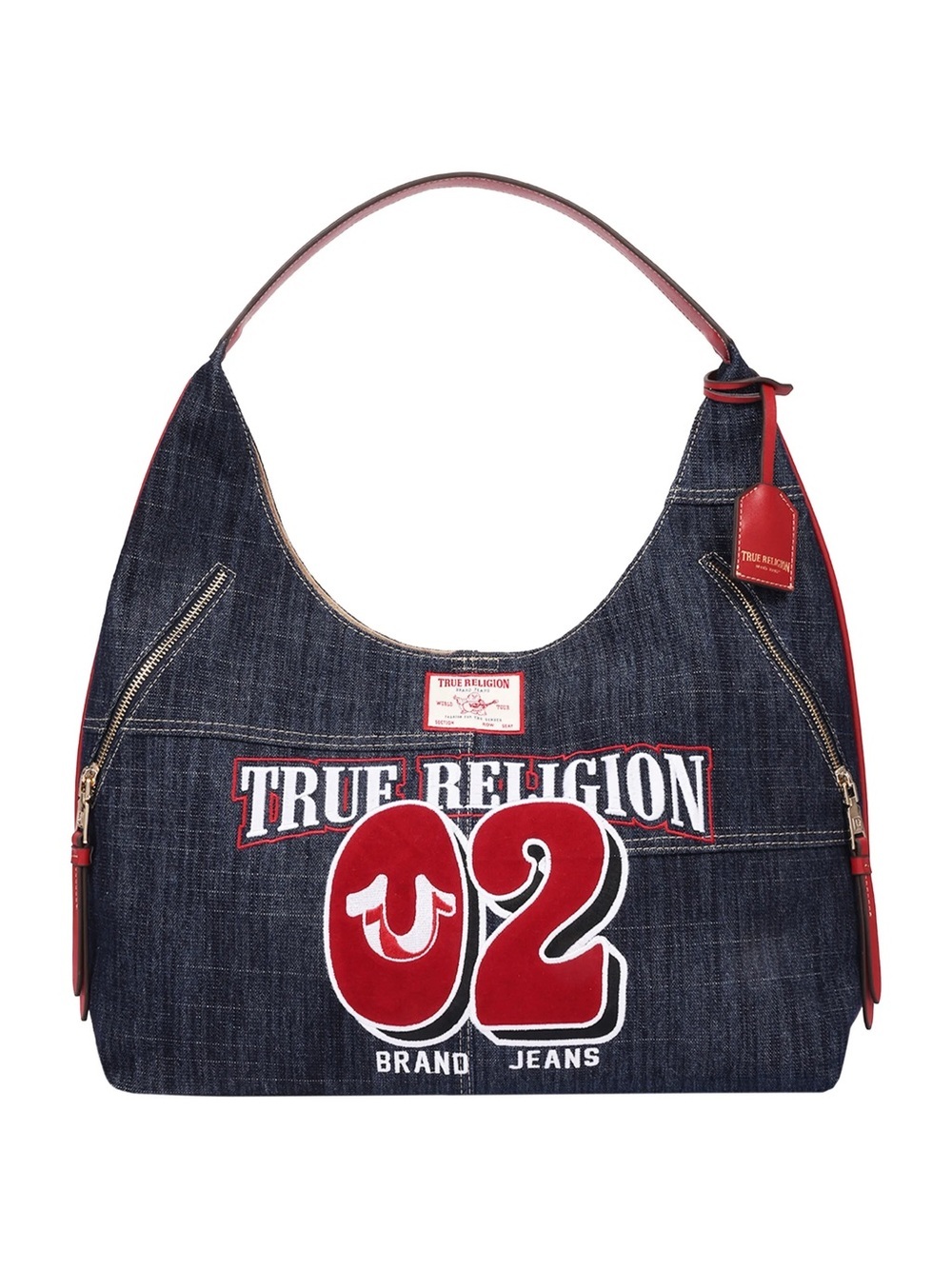 NWT True Religion Varsity Logo Dark Denim Hobo Bag MSRP $140